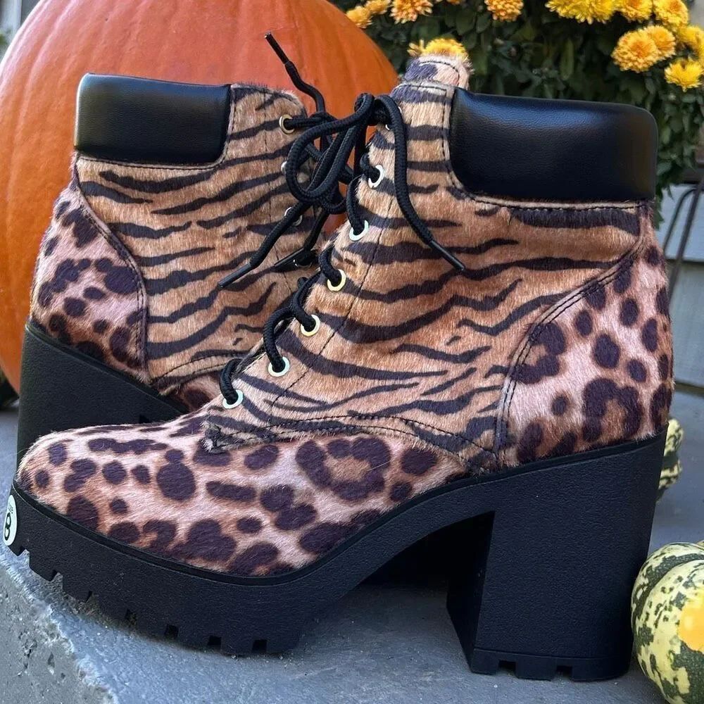 ALDO Nispel Animal Print Booties with Lug Heel.  Faux hair NWOB size 8